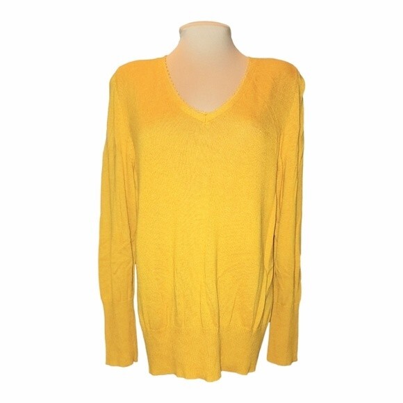Lane Bryant Yellow Buttoned Sleeve V-Neck Sweater Plus Size 14/16 - Picture 1 of 7